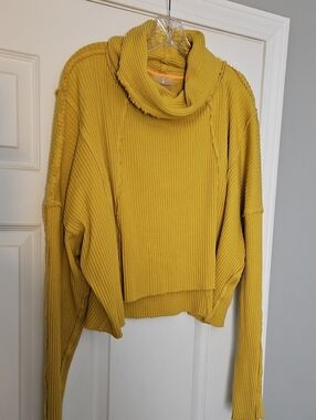 FP Movement by Free People Slouchy Ribbed Cowl-Neck Sweater in Mustard Yellow